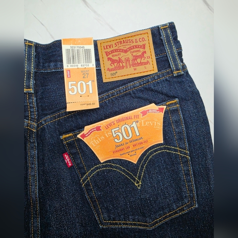 🆕️ Levi's 501 Dark Wash Denim Cutoff Jean Shorts 💕 - Picture 3 of 4